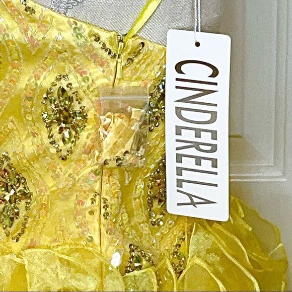 NWT CINDERELLA Size 8 Yellow Rhinestone Tulle Prom/Formal Dress - Picture 8 of 14